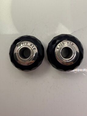 Pandora Black Faceted Glass Charm Pair S925 ALE